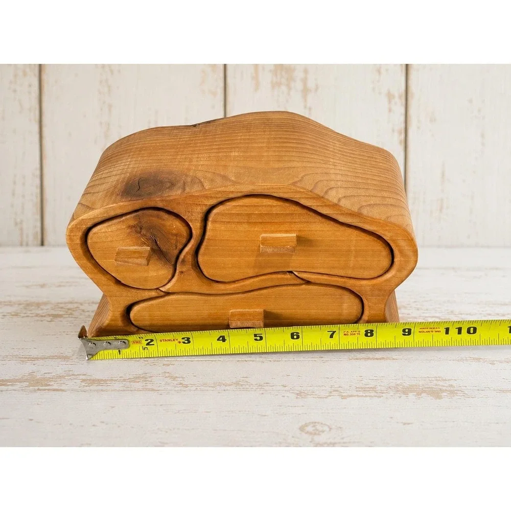 Vintage Tsunami Wooden Bandsaw Jewelry Box Wave Design Handmade Artisan 9